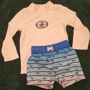 Rashguard long sleeved swim top with mesh lined swim trunks